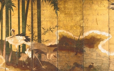 ANONYMOUS, MOMOYAMA PERIOD, LATE 16TH CENTURY | CRANES IN BAMBOO