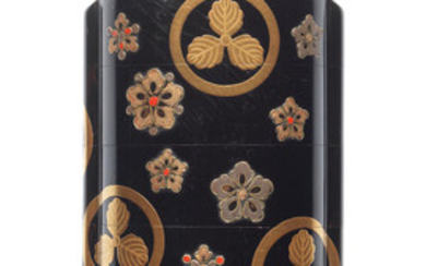 A black-lacquer five-case inro
