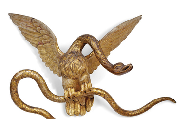 A CARVED GILTWOOD MODEL OF AN EAGLE, 19TH CENTURY