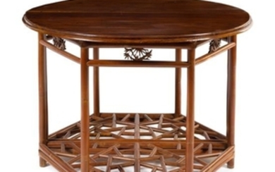 * A Pair of Chinese Hardwood and Bamboo Demi-Lune Console Tables, Yueyazhuo