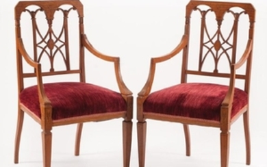 Pair of Edwardian Inlaid Satinwood Armchairs