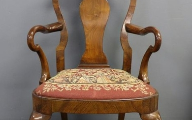 English Queen Anne Style Mahogany Open Armchair