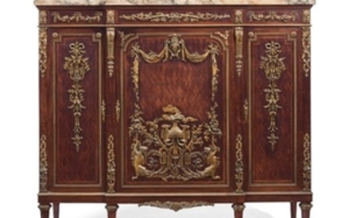 A FRENCH ORMOLU-MOUNTED MAHOGANY AND BOIS SATINE PARQUETRY SIDE CABINET, THIRD QUARTER 19TH CENTURY