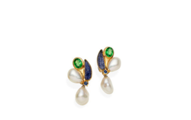 A pair of gem and keshi pearl-set earrings,, Tony White