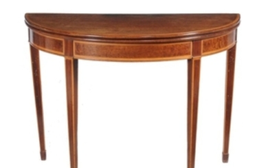 A George III mahogany and satinwood banded card table, late 18th century