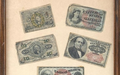 Group of (5) framed Civil War fractional currency