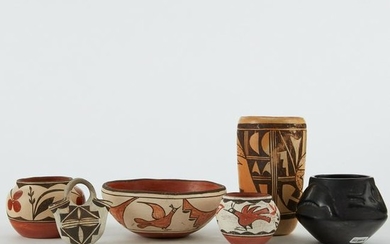 Grp: Pueblo Pottery, Hopi Cylinder Vase, Zia Bowl