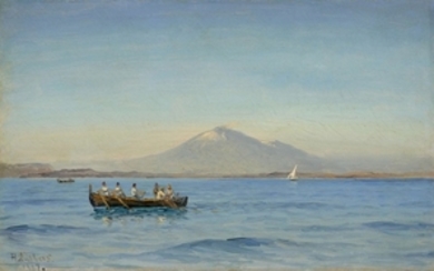 Holger LÜBBERS Copenhague, 1850 - 1931 Pêcheurs relevant leurs filets dans la baie de Naples