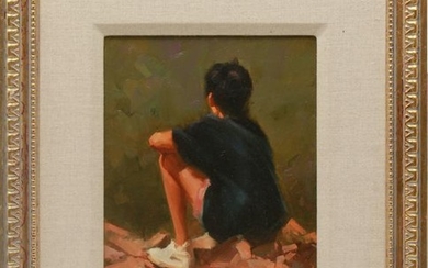 Illegibly Signed "Seated Child," Oil on Canvas