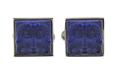 Lalique Carved Glass Cufflinks