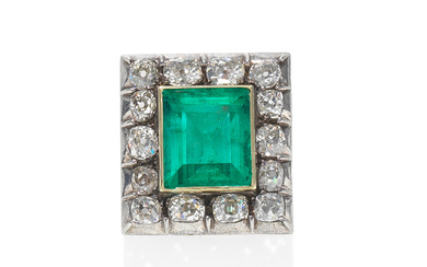 A late 19th century emerald and diamond clip