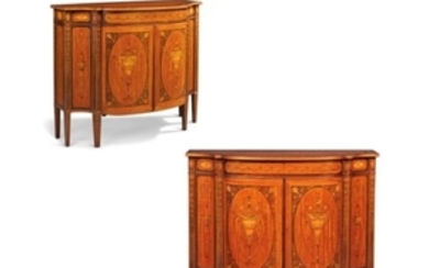 A PAIR OF LATE VICTORIAN SATINWOOD AND SYCAMORE MARQUETRY SIDE CABINETS, LATE 19TH CENTURY