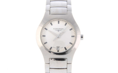 LONGINES - a lady's stainless steel Oposition bracelet watch.