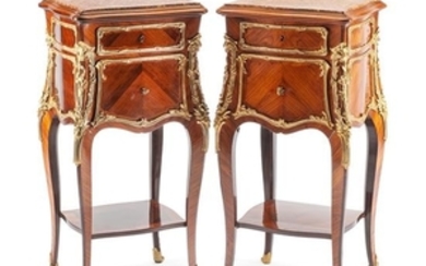 A Pair of Louis XV Style Gilt Bronze Mounted Kingwood Side Tables