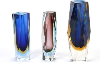MURANO SOMMERSO, ITALY, three faceted glass vases, circa...