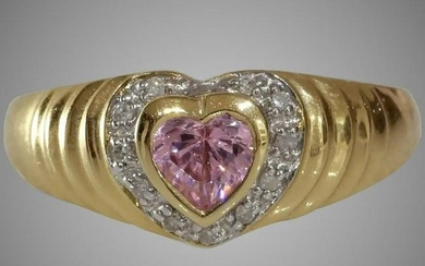 Pink Sapphire Heart Engagement Ring | 14K Gold Diamond