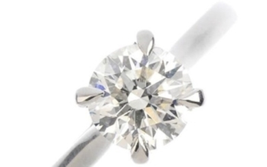 A platinum diamond single-stone ring. The brilliant-cut