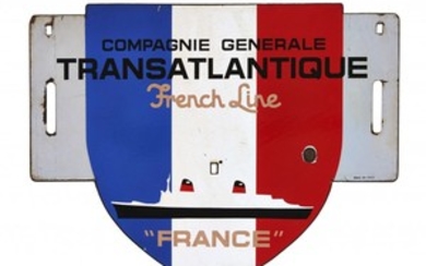 RARE PLAQUE ÉMAILLÉE FRENCH LINE - FRANCE Pour la Compagnie Générale Transatlantique et la SNCF