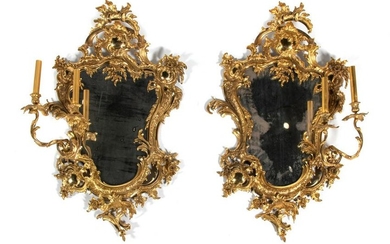 A Pair of Rococo Style Gilt-Metal Girandole Mirrors