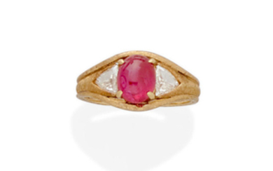 A ruby, diamond and 18k gold ring