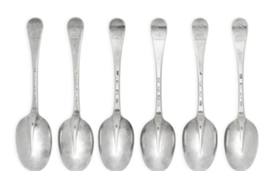 A set of six George I silver dessert spoons