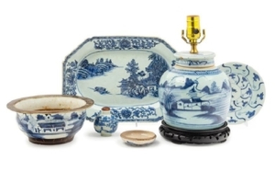 Six Chinese Blue and White Porcelain Articles