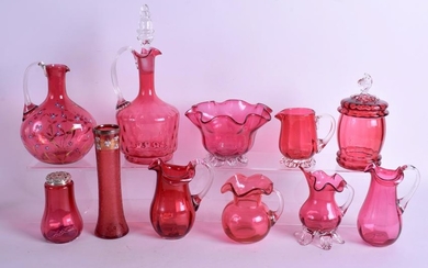 TWO BOXES OF VICTORIAN CRANBERRY GLASS in various