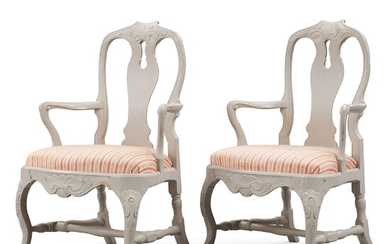 A pair of Swedish Rococo armchairs, Stockholm, 18th century.