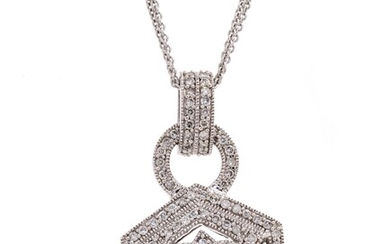 A 14 Karat White Gold, Emerald and Diamond Pendant/Necklace