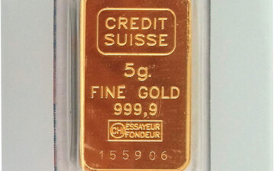 5 Grams Gold Bar "Credit Swiss", Switzerland, Valcambi