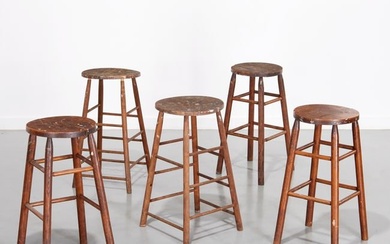 (5) Oak studio stools, ex Philip Pearlstein Coll.