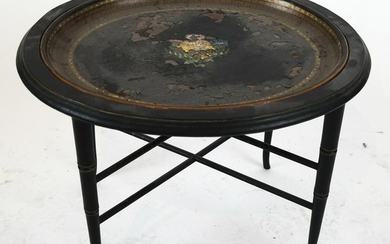 Oval Tole, Wood Tray-Top Table