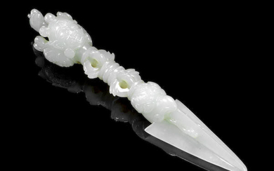A white jade carving of a Tibetan ritual dagger, phurba