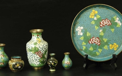 6 Chinese antique cloisonne pieces