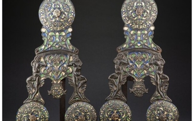 61045: A Pair of Charles II Cast Iron and Champlevé En