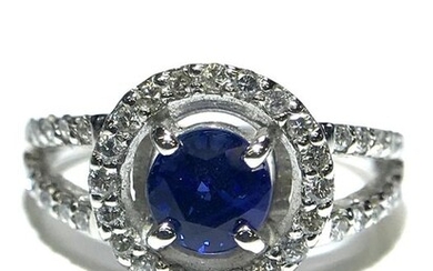 900 Platinum - Ring - 1.00 ct Sapphire - Diamonds