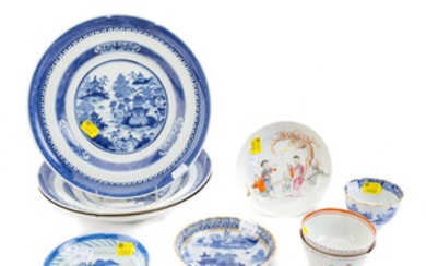 Nine Chinese Export porcelain plates & cups