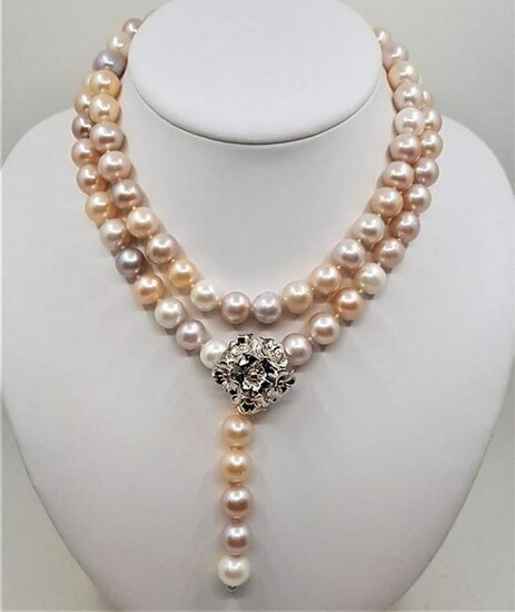 925 Silver - 11x12mm Multi Color Pearls - Long Necklace