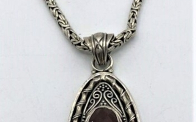 .925 Sterling Silver Brown Quartz Pendant Necklace