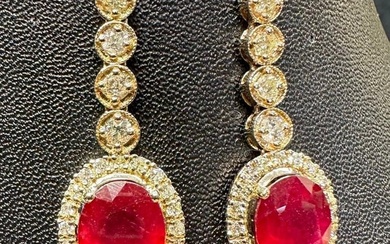 9.35 Ctw Natural Ruby Earrings in 14k Gold New