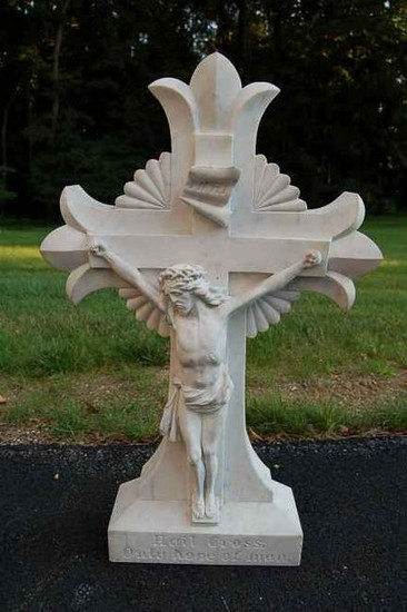 Old 1920's Carved Solid Marble Crucifix + Cross + 24