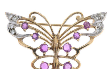 9ct gold diamond & ruby butterfly brooch