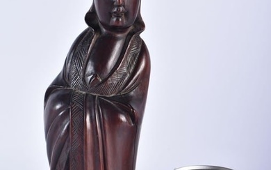 A 19TH CENTURY CHINESE CARVED HARDWOOD FIGURE OF AN IMMORTAL Qing. 28 cm high.