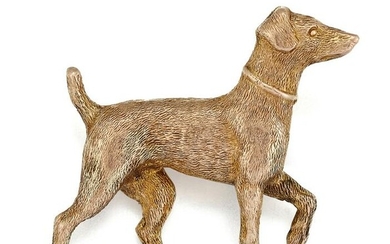 A 9CT BROOCH OF A PATTERDALE TERRIER, the