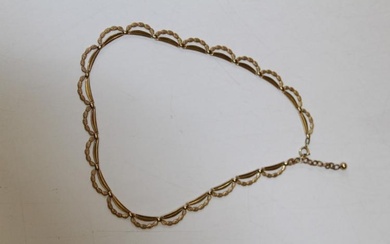 A 9ct gold embossed swag form necklace, with 375 stamped...