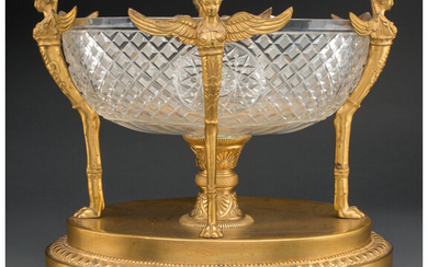 A Baccarat-Style Cut Glass Center Bowl with Gilt Bronze Mounts (cira 1900)