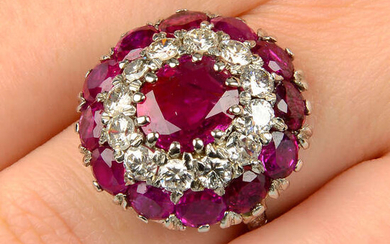 A Burmese ruby, diamond and ruby cluster ring, by Sanz.