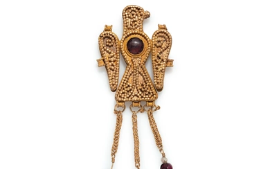 A Byzantine Gold and Garnet Bird Pendant
