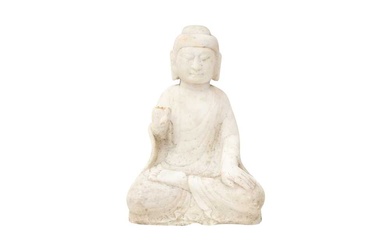 A CHINESE CARVED MARBLE FIGURE OF BUDDHA 二十世紀 大理石雕佛坐像
