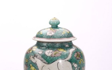 A CHINESE FAMILLE VERTE JAR AND COVER